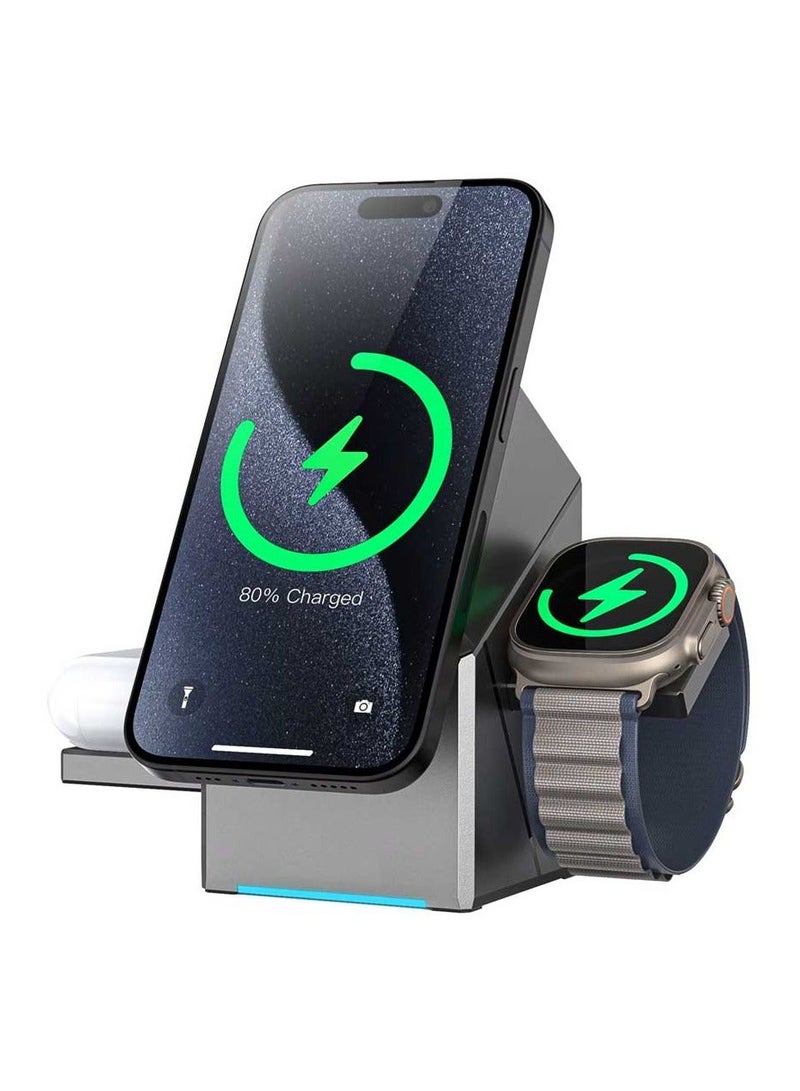 3-in-1 Magnetic Pop-up Design Wireless Charger High-tech Auto Rotation Charging Station 15W Fast Charging Compatible with iPhone  Watch  and Earbuds - Image 1